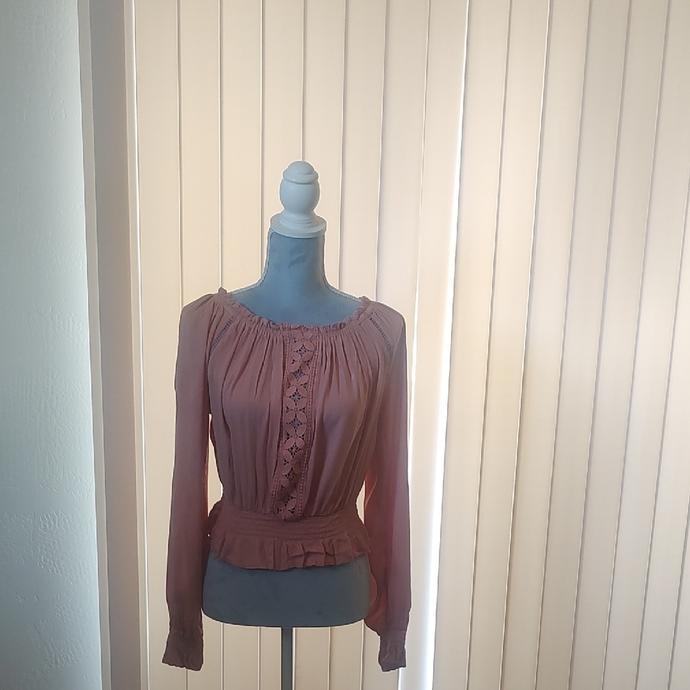 H&M Dusty Pink Lace Accent Blouse